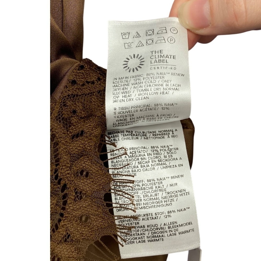 Reformation Fern Satin Short Pinecone Brown Lace Trim High Rise Size S NWT - Picture 12 of 15